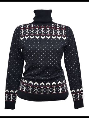 LL Bean Signature Merino Wool Nordic Fair Isle Turtleneck Sweater Black Medium